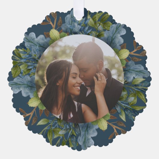 Foto Holiday Wreath Personalisiert Weihnachten Ornament Karte (Vorderseite)