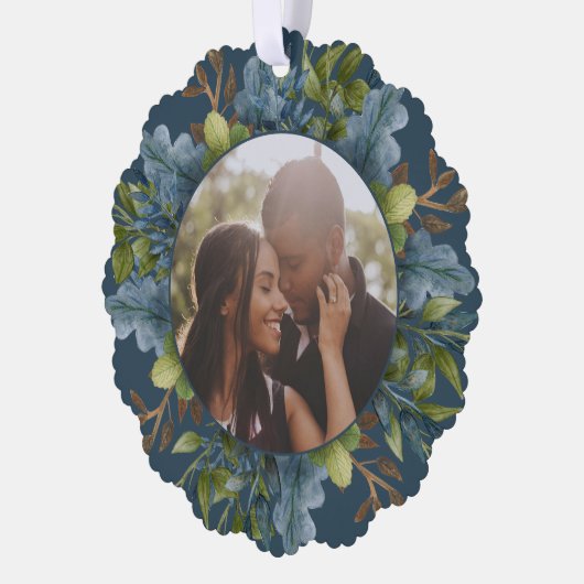 Foto Holiday Wreath Personalisiert Weihnachten Ornament Karte (Links)