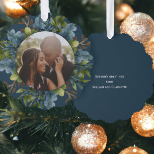 Foto Holiday Wreath Personalisiert Weihnachten Ornament Karte