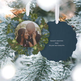 Foto Holiday Wreath Personalisiert Weihnachten Ornament Karte