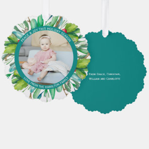 Foto Holiday Wreath Personalisiert Weihnachten Ornament Karte
