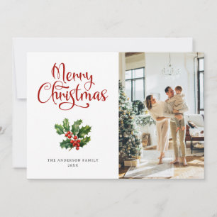 Foto Holly Berries Script Frohe Weihnachtskarte Feiertagskarte