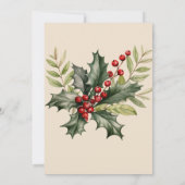 Foto Holly Pine Red Berries Beige Weihnachtskarte Einladung (Rückseite)