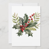 Foto Holly Pine Red Berries White Christmas Card Einladung (Rückseite)