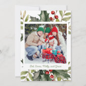 Foto Holly Pine Red Berries White Christmas Card Einladung (Rückseite)
