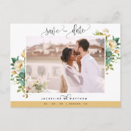 Foto, Honey, White Floral Wedding Save the Date Postkarte