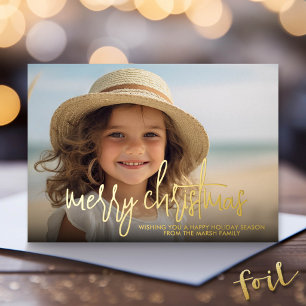 Foto horizontal Frohe Weihnachten - grün gold Folien Feiertagskarte