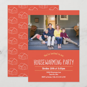 Foto Housewarming Orange Weißer Einladung