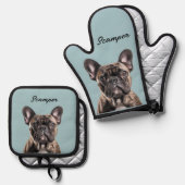 Foto Hund Katze individuelles Monogramm Ofenhandschuh & Topflappen-Set (Vorderseite/Rückseite)