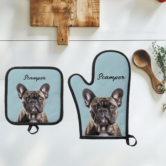Foto Hund Katze individuelles Monogramm Ofenhandschuh & Topflappen-Set