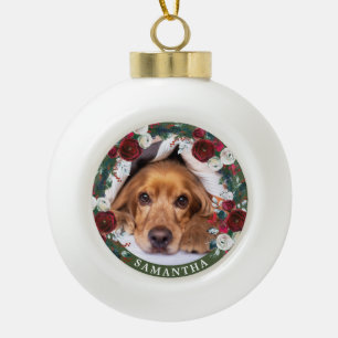 Foto Hunde Rote Rose Kranz Keramik Kugel-Ornament