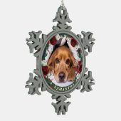Foto Hunde Rote Rose Kranz Schneeflocken Zinn-Ornament (Links)