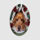 Foto Hunde Rote Rose Weihnachtsfeier Ornament (Vorderseite)
