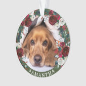 Foto Hunde Rote Rose Weihnachtsfeier Ornament (Vorderseite)