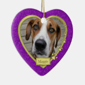 Foto Hunde Weihnachten Lila Goldenes Herz Keramikornament (Rechts)