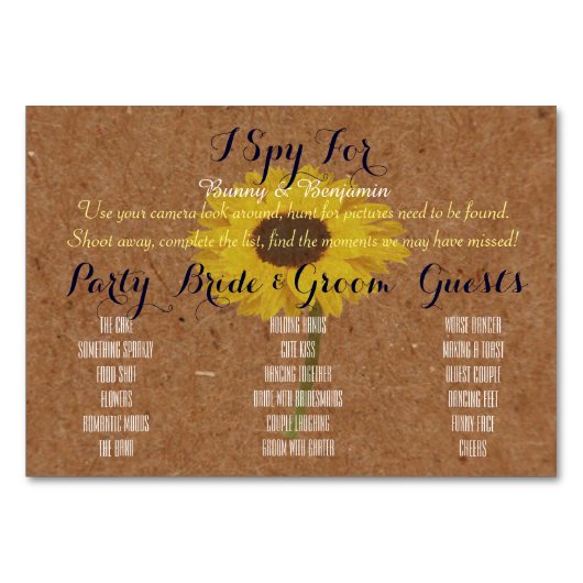 Foto I Spy Wedding Place Einstellung Tischspiele K Tischnummer (Vorderseite)