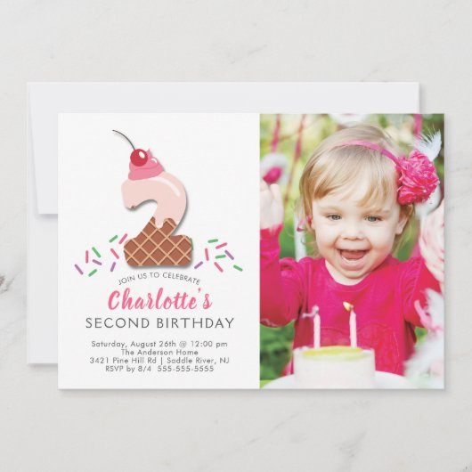 Foto Ice Cream 2ND Geburtstag Einladung (Vorderseite)