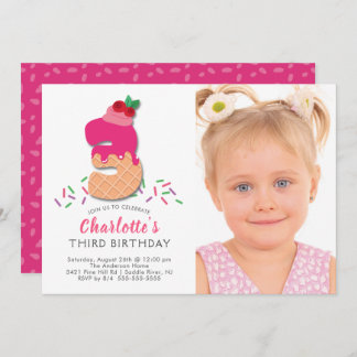 Foto Ice Cream 3D Geburtstagseinladung Einladung