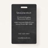 Foto-ID-Abzeichen für Lehrkräfte im Schulunterrich Ausweis (Rückseite)