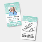 Foto-ID-Barcode-Logo Aqua Blue Glitzer Name Ausweis (Vorder- & Rückseite)