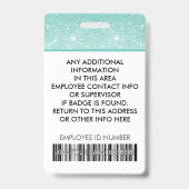 Foto-ID-Barcode-Logo Aqua Blue Glitzer Name Ausweis (Rückseite)