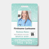 Foto-ID-Barcode-Logo Aqua Blue Glitzer Name Ausweis (Vorderseite)