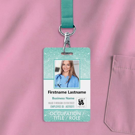 Foto-ID-Barcode-Logo Aqua Blue Glitzer Name Ausweis