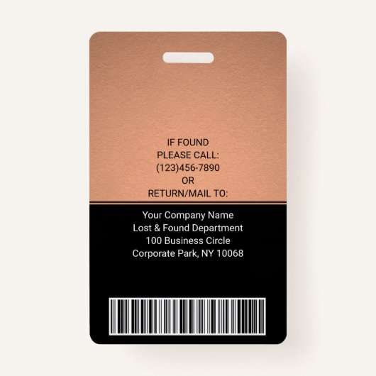 Foto-ID-Barcode-Logo Copper Black Curve Ausweis (Rückseite)