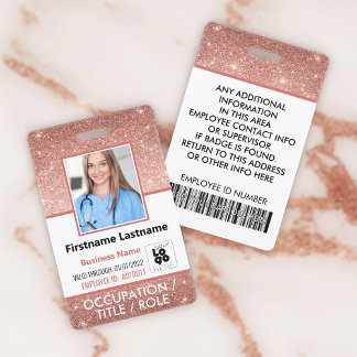 Foto-ID Barcode-Logo Rose Gold Glitzer Name Ausweis