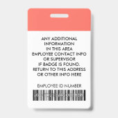 Foto-ID Barcode-LogoLiving Coral Pink Name Ausweis (Rückseite)