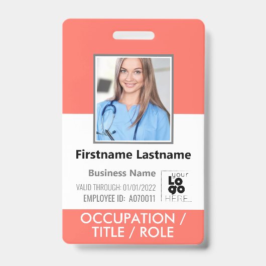 Foto-ID Barcode-LogoLiving Coral Pink Name Ausweis (Vorderseite)