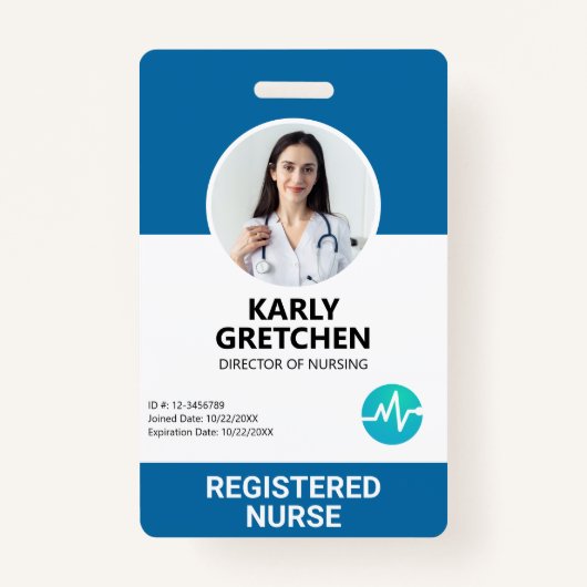 Foto ID Card Blue Custom Modern Hospital Employee Ausweis (Vorderseite)