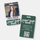 Foto-ID für Grüne Mitarbeiter mit QR-Code-Firmenlo Ausweis (Vorder- & Rückseite)