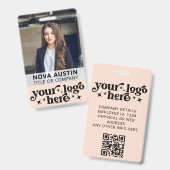 Foto-ID für rosa Mitarbeiter mit QR-Code-Logo Ausweis (Vorder- & Rückseite)