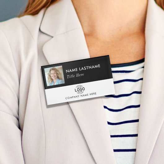 Foto-ID-Logo-Center Schwarz-weiß magnetisch groß Namenschild