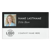 Foto-ID-Logo Einfach Schwarz-weißes Magnetband Namenschild (Vorderseite)