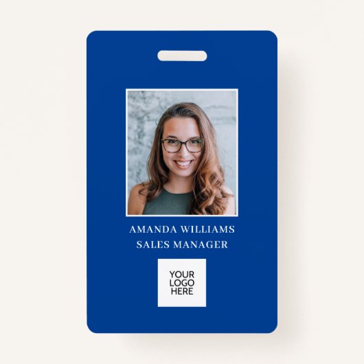 Foto-ID-Logo für blaue Mitarbeiter QR-Code-Abzeich Ausweis (Vorderseite)