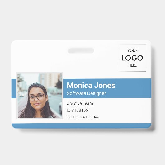 Foto-ID-Logo für Mitarbeiter - QR-Code blau Ausweis (Vorderseite)