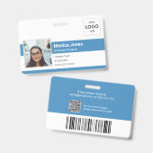 Foto-ID-Logo für Mitarbeiter - QR-Code blau Ausweis (Vorder- & Rückseite)