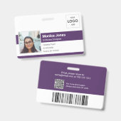 Foto-ID-Logo für Mitarbeiter - QR-Code Lila Ausweis (Vorder- & Rückseite)