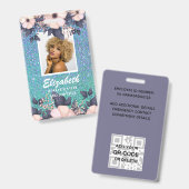 FOTO-ID - Mitarbeiter VIP Pass Girly Glitzer Blume Ausweis (Front & Back)