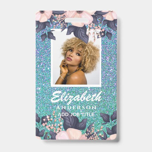 FOTO-ID - Mitarbeiter VIP Pass Girly Glitzer Blume Ausweis (Front)