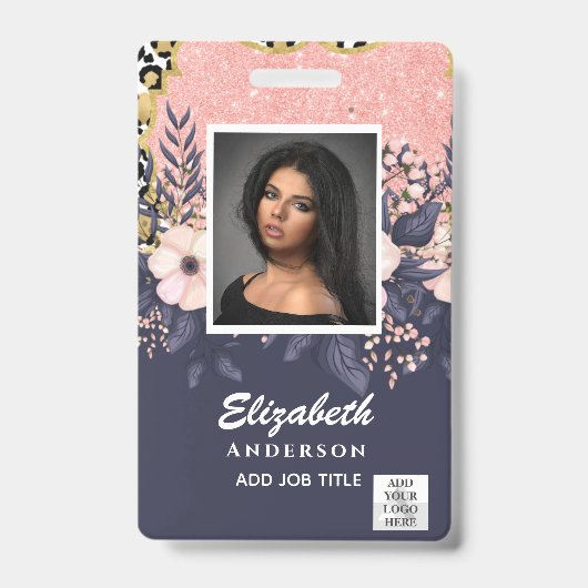 FOTO-ID Mitarbeiter VIP PASS Girly Glitzer Blume Ausweis (Front)