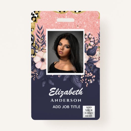 FOTO-ID Mitarbeiter VIP PASS Girly Glitzer Blume Ausweis (Vorderseite)