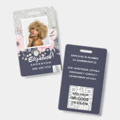 FOTO-ID Mitarbeiter VIP PASS Girly Glitzer Blume Ausweis (Front & Back)