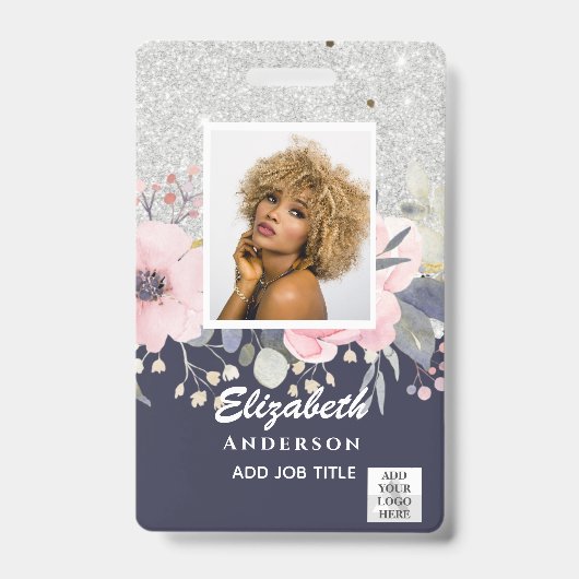 FOTO-ID Mitarbeiter VIP PASS Girly Glitzer Blume Ausweis (Front)