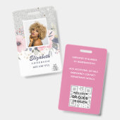 FOTO-ID Mitarbeiter VIP PASS Girly Glitzer Blume Ausweis (Front & Back)