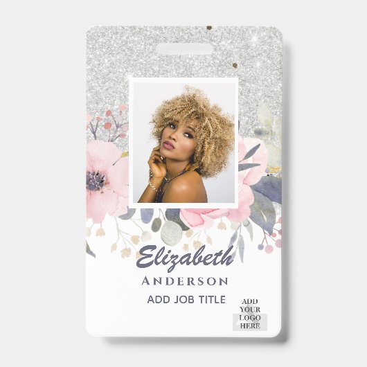 FOTO-ID Mitarbeiter VIP PASS Girly Glitzer Blume Ausweis (Front)
