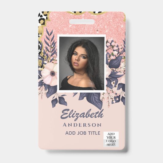 FOTO-ID Mitarbeiter VIP PASS Girly Glitzer Blume Ausweis (Front)