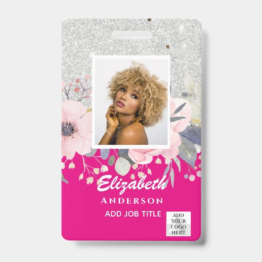 FOTO-ID Mitarbeiter VIP PASS Girly Glitzer Blume Ausweis (Front)